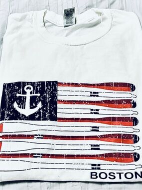 Source Unknown White Long Sleeve Tee with Nautical Anchor & Red Stripes